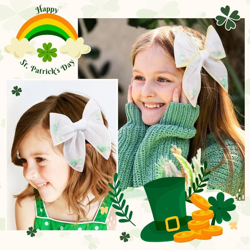 C.N. 6 PCS St.Patrick day Tulle Hair Bows for Girls, Toddler Bows with Glitter Star Alligator - Image 4